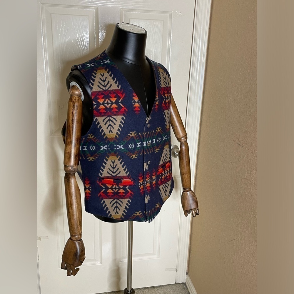 Vintage Pendleton High Grade Western Wear Blue wool vest Made in USA Size 44